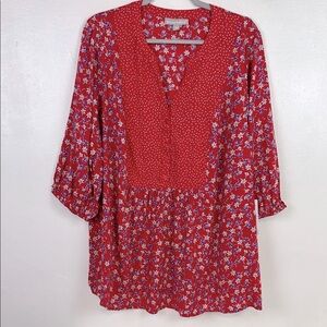 Woman Within New Women 18/20 L Half Button‎ Up Floral Print Quarter Sleeve Tunic
